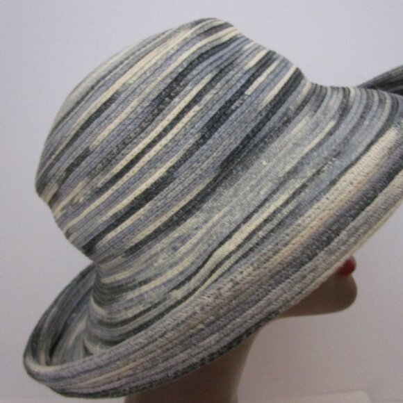 Packable Ombre Blue Gray Breton Hat Vaca Medium Brim Sun Protection - Picture 3 of 9